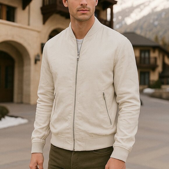 NWT Men's H&M beige bomber jacket size Medium - Picture 1 of 15